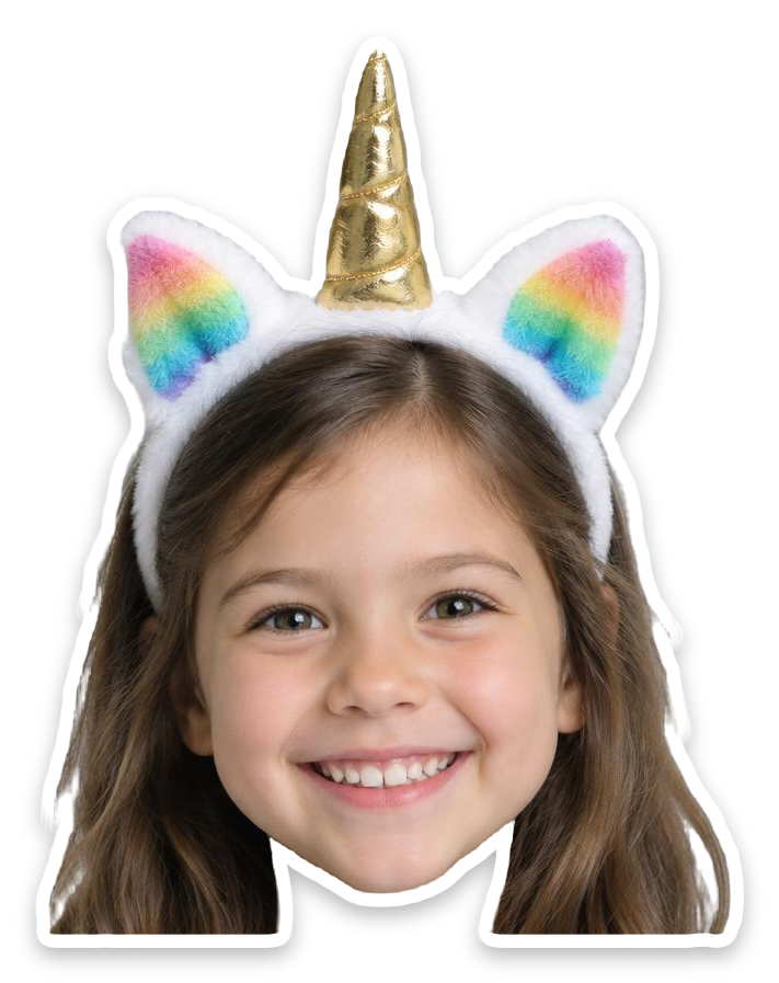 After: Unicorn headband face sticker with a white border